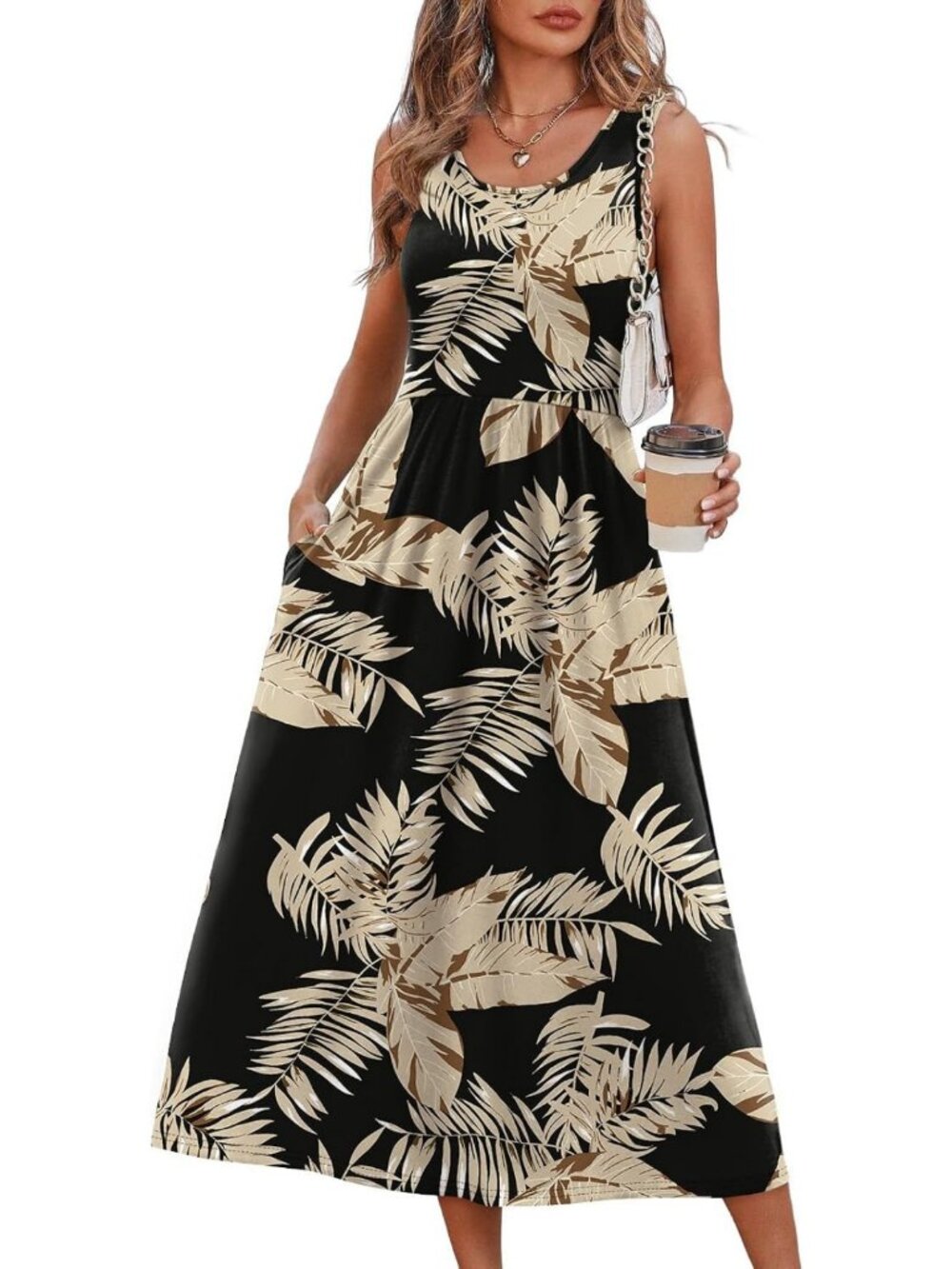 Flowy Casual Midi Dress for Women - Summer Beach Vacation Sundress with Pockets